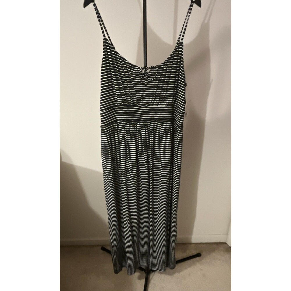 Lucky Brand Black White Striped Stretch Scoop Neck Sleeveless Maxi Dress XL